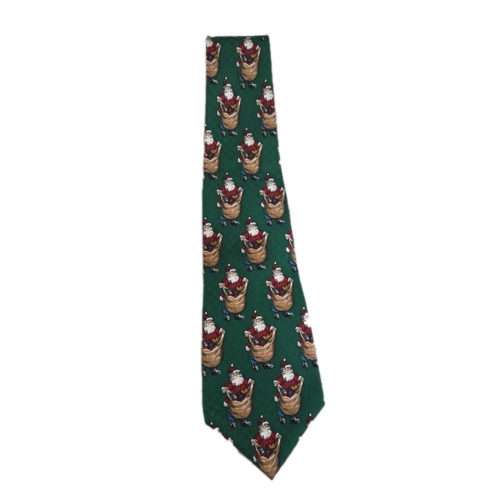 100% Silk CC HUGHES Retro Green Santa Claus Gifts Holiday Necktie CHRISTMAS Tie